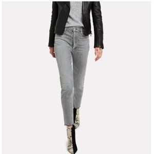 AGOLDE Nico High-Rise Slim Raw Hem Ankle Jeans in Risk Wash (Grey), Size…
